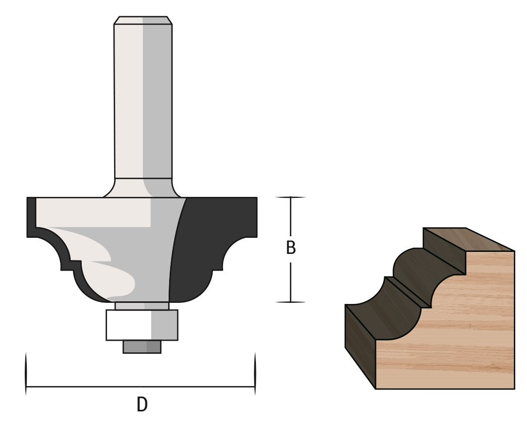 FAMAG HM-Profilfräser D3,94 B20 R6,35 GL 57 mm, SØ8 mm mit Anlauflager D9,5 mm