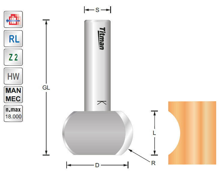 Profilfräser HW Z=2 D=32 R=12 L=20 GL=60 S=12